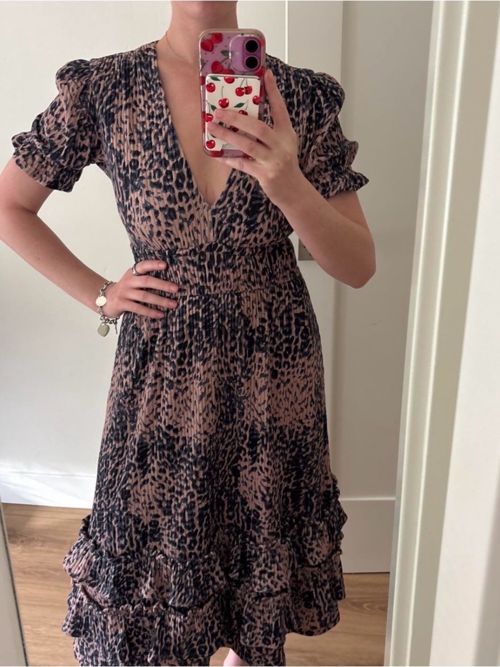 Hutch Pink and Black Leopard-Print Midi Dress